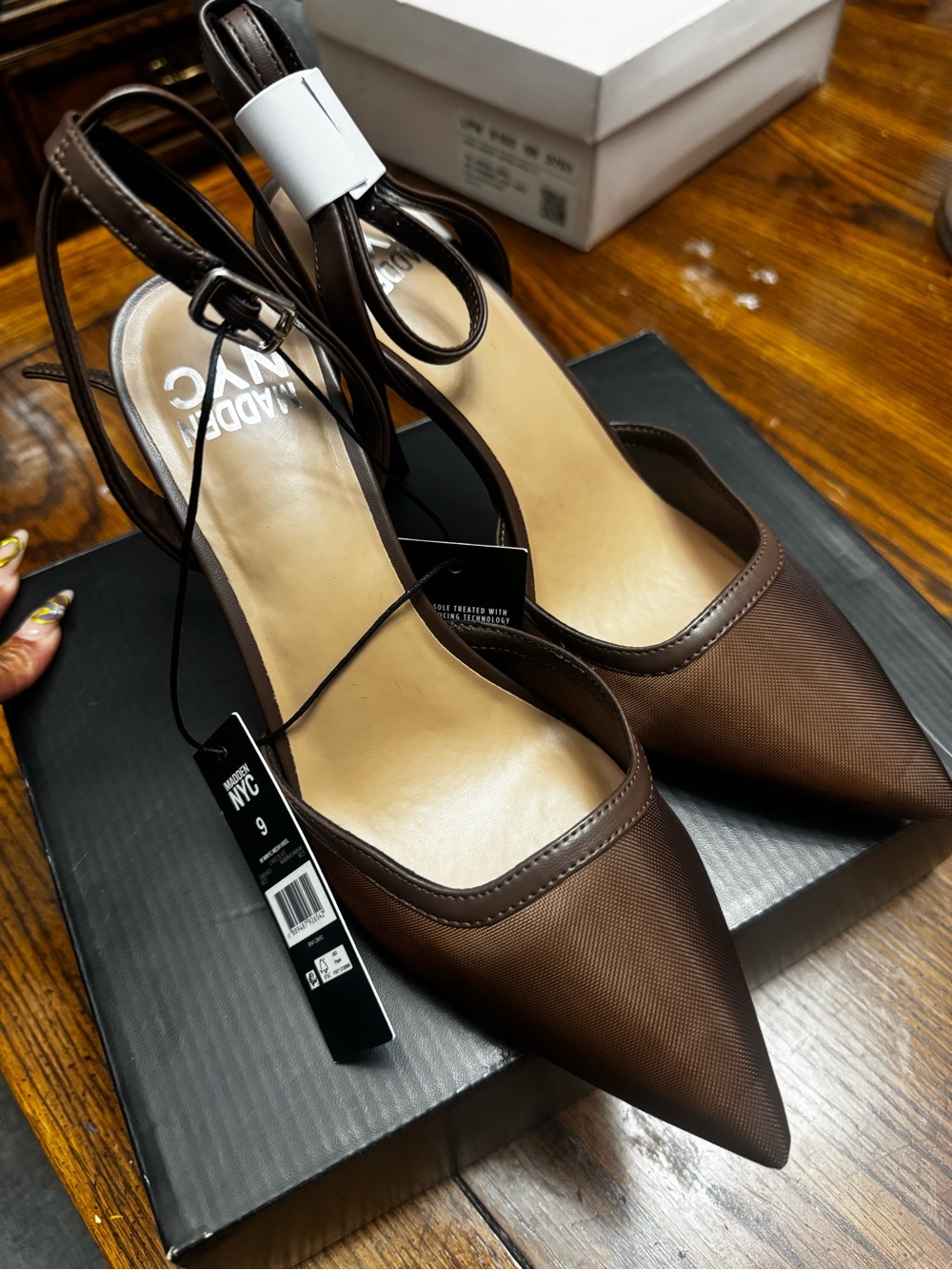 Madden Girl Brown Pointed-Toe Slingback Heels